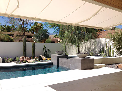 a photo from under an extended Series G250 Retractable Awning