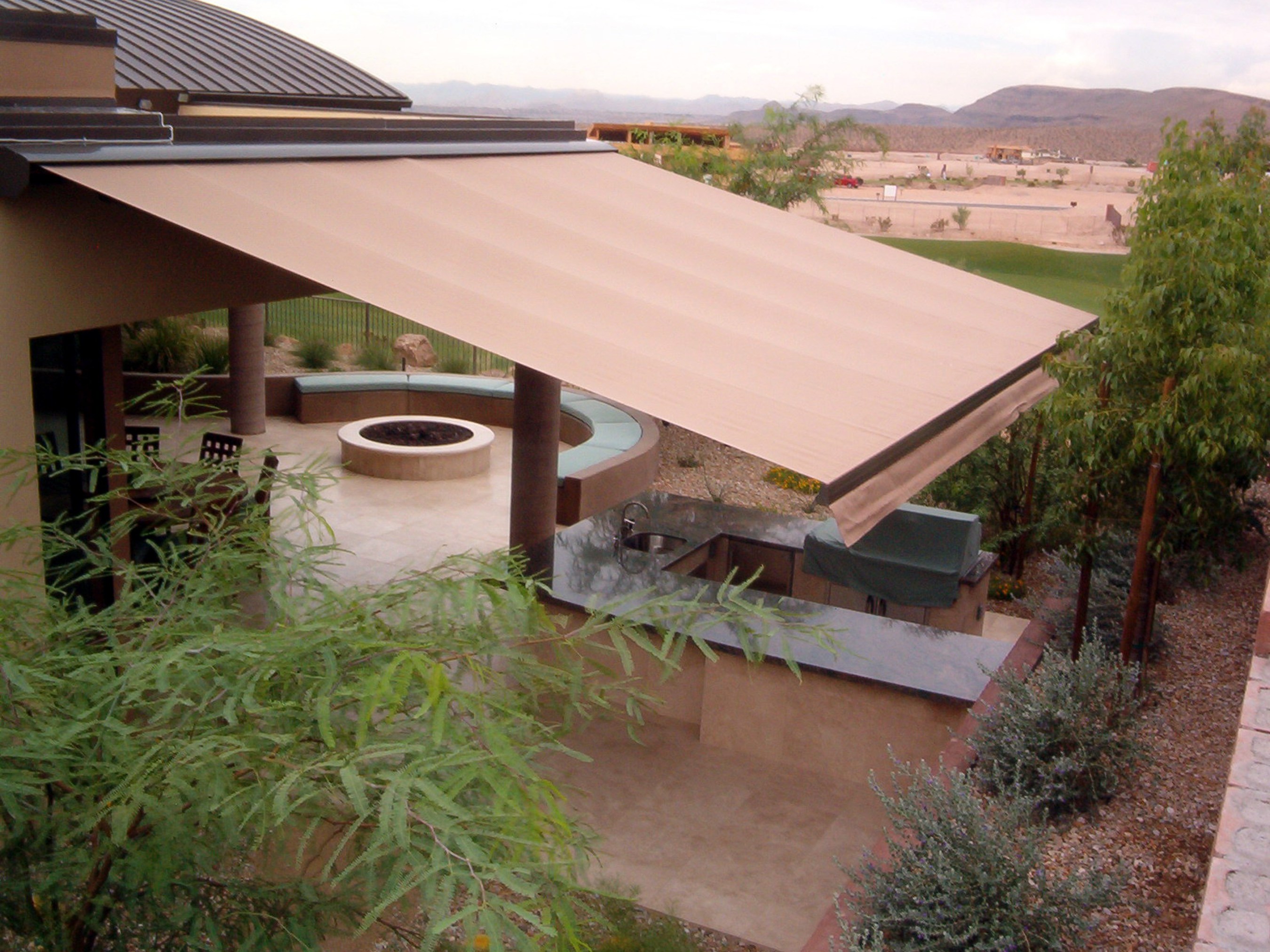 an outdoor patio using Polarshade retractable awnings